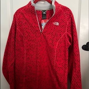 Red Patterned Fleece North Face Jacket (large)